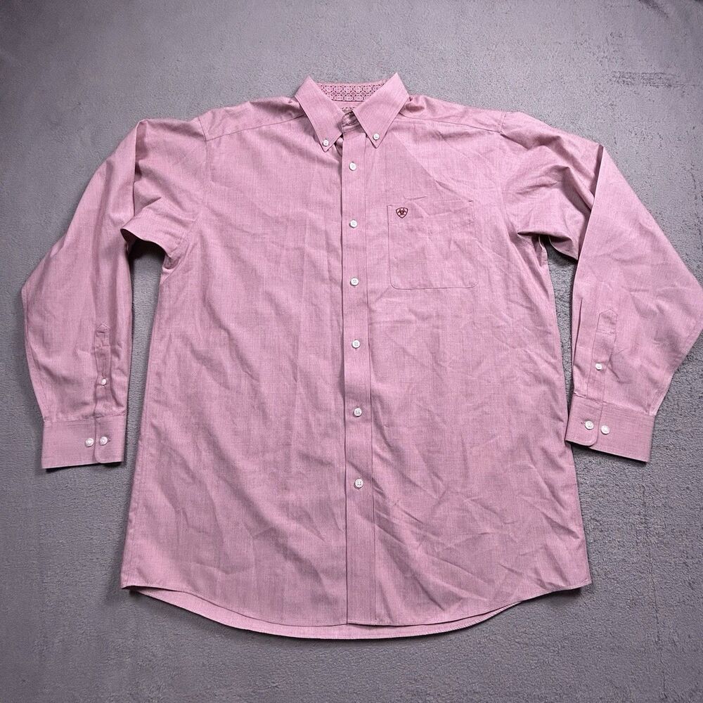 Ariat Shirt Mens L Red Wrinkle Free Solid Pinpoint Oxford Button Down Western